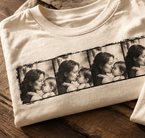 Concept T-shirt with vintage repeated mother and child photograph